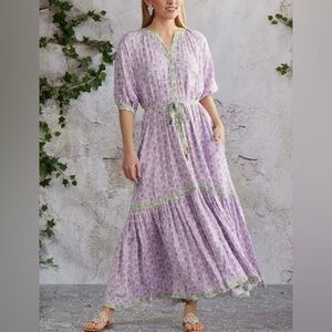 Cactus Pearl Elegant Purple Maxi tiered boho Dress Medium New with tag